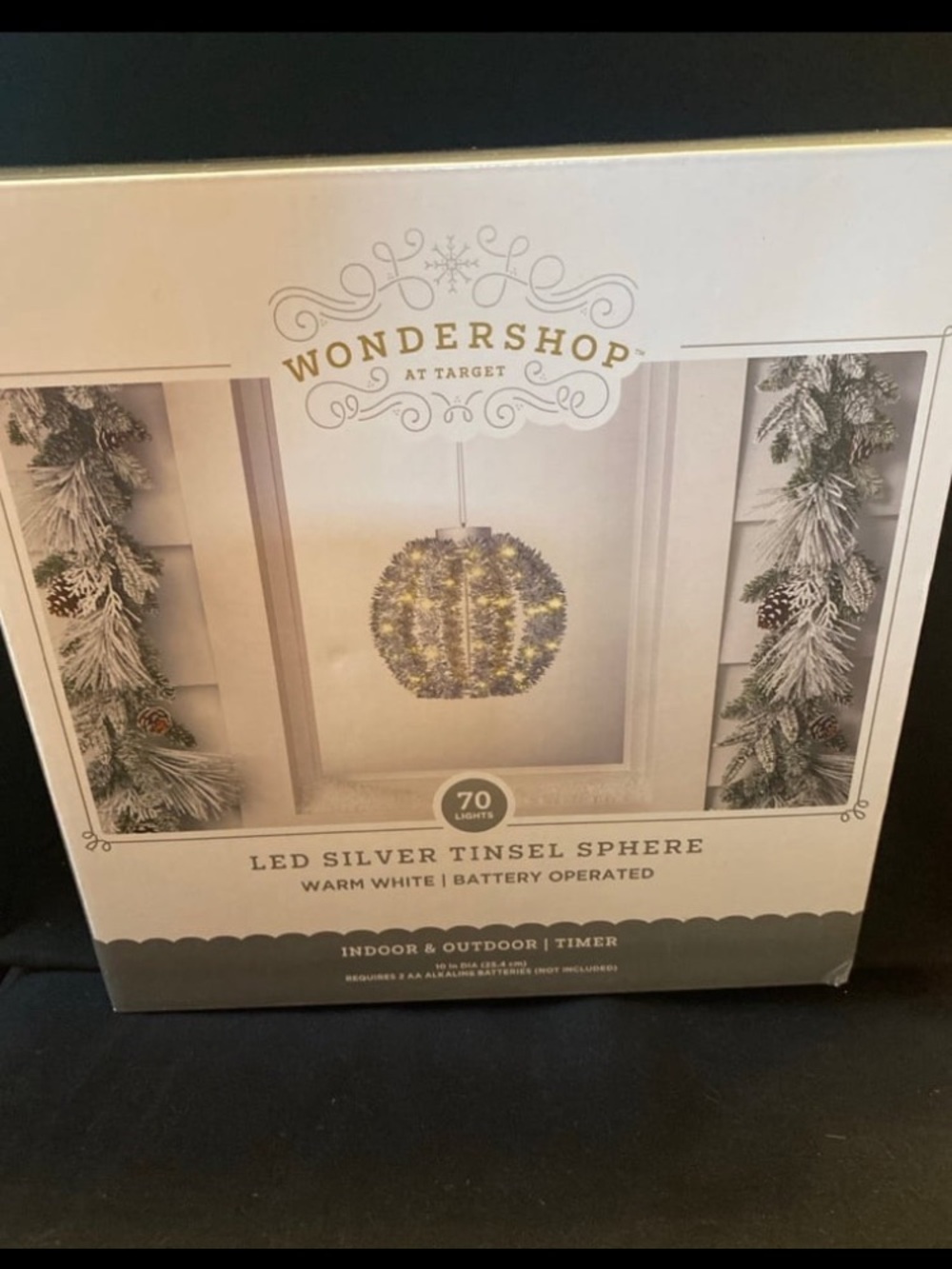 Wondershop LED Silver Tinsel Sphere Warm White Lights in Silver Christmas Decor
